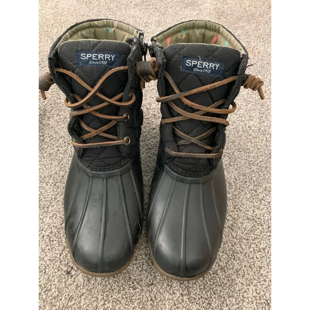 Sperry Saltwater Black Quilted Duck Boots STS94063 Gorpcore Streetwear 5.5 Retro